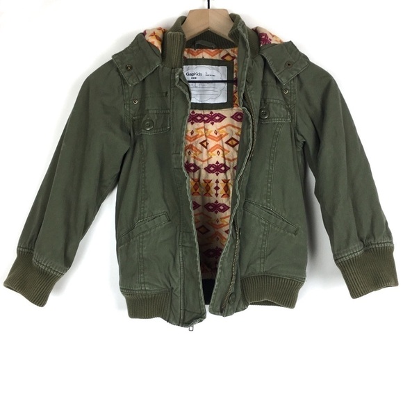 GAP Kids Jacket Utility Military Army Green Camo Hood Southwestern Size Small - Picture 1 of 14